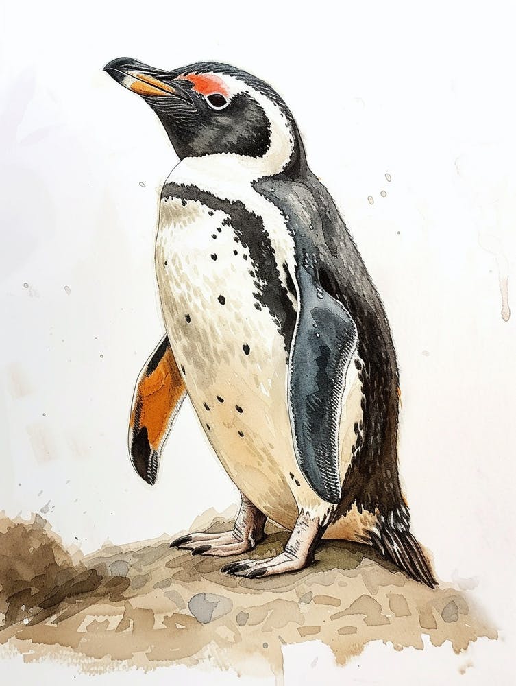 Humboldt Penguin Floreana Island Watercolour Painting 1