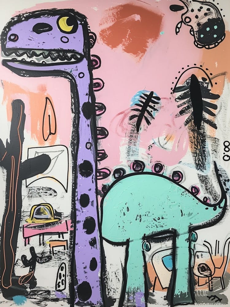 Abstract Pink Blue Graffiti Style Dinosaur Picnic 4