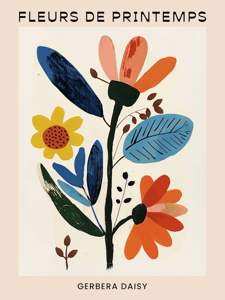 Spring Floral French Poster  Gerbera Daisy 1