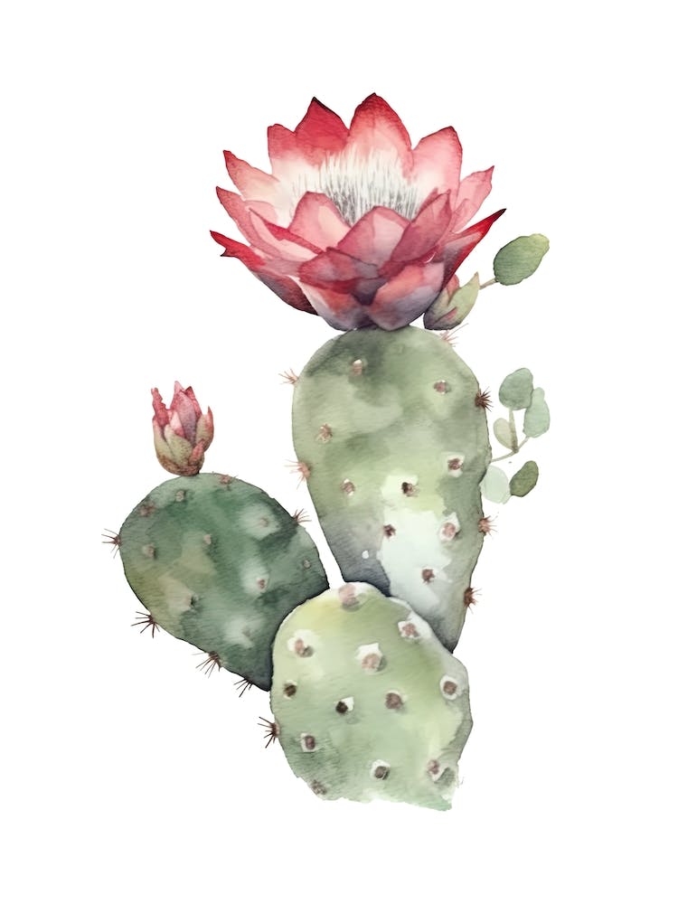 Devils Tongue Cactus Watercolour Drawing 4