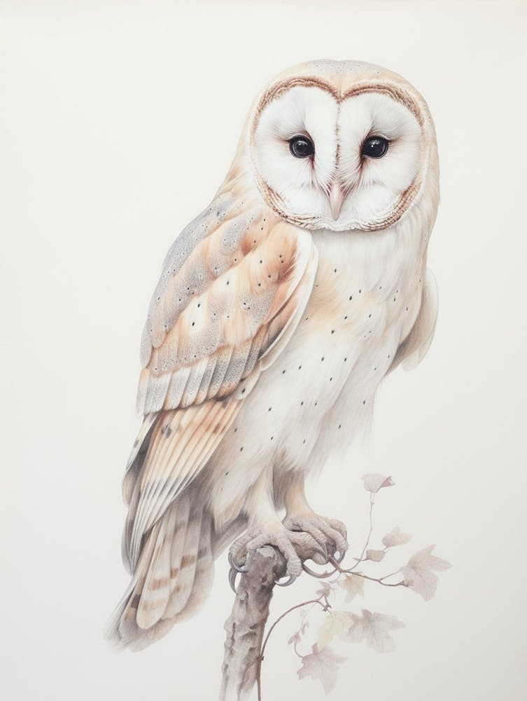Vintage Bird Drawing Barn Owl 2
