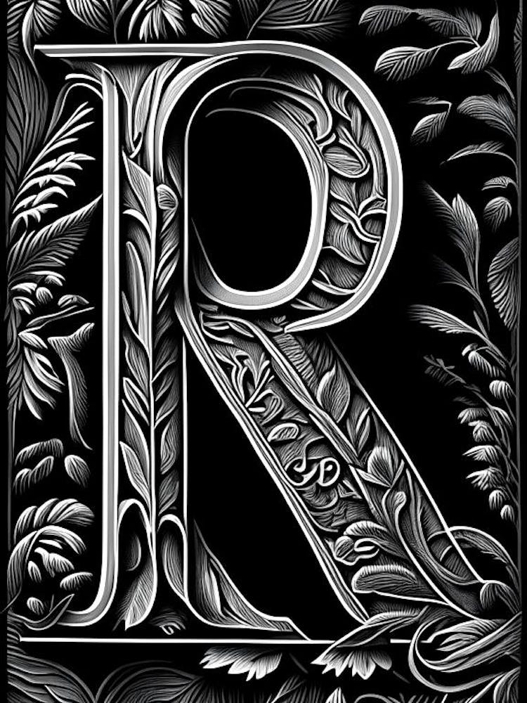 R, Letter, Alphabet Linocut 2