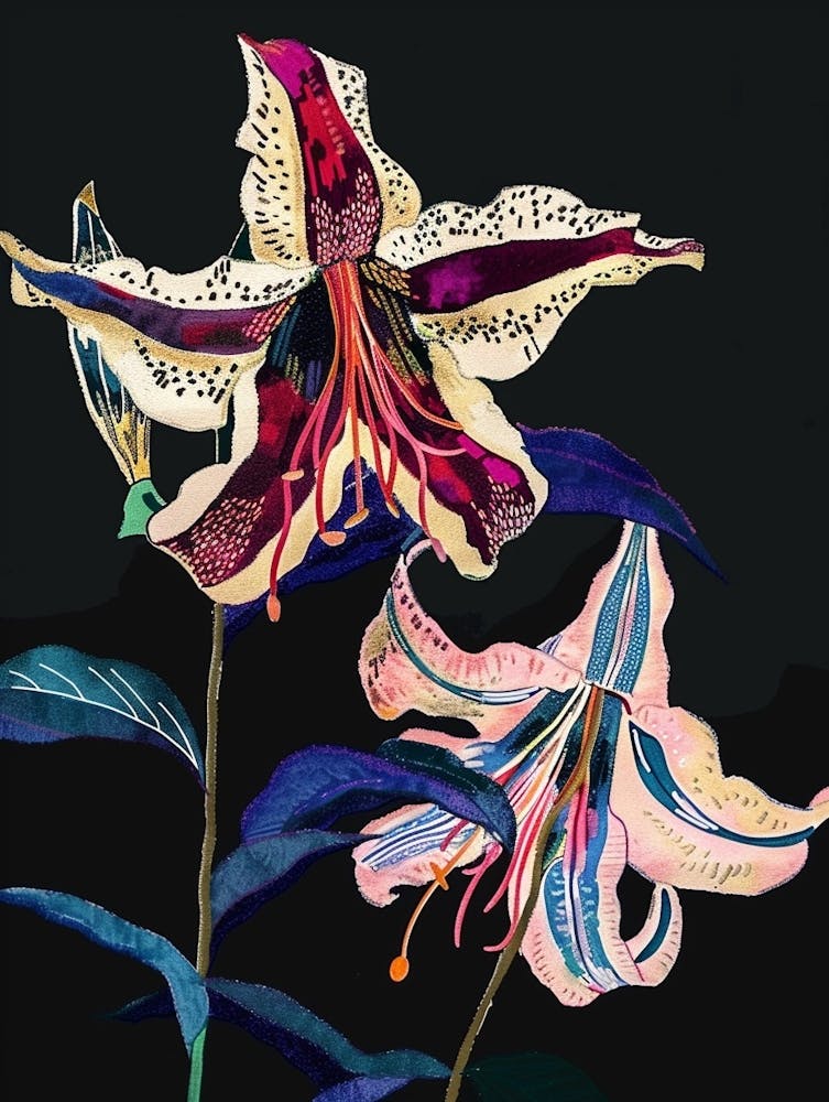 Neon Flowers On Black Canterbury Bells 2