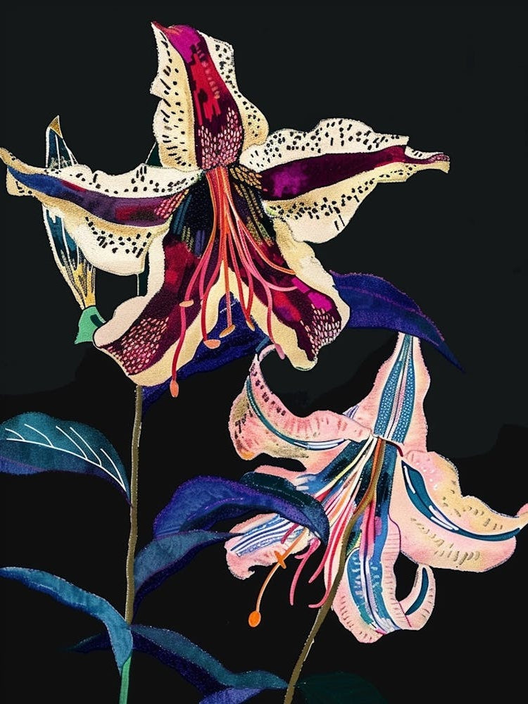 Neon Flowers On Black Canterbury Bells 2