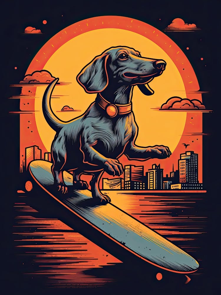Dachshund Dog Skateboarding Illustration 1