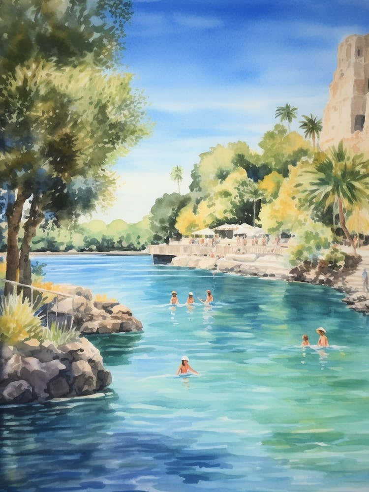 Swimming In Antalya Tunisia Watercolour