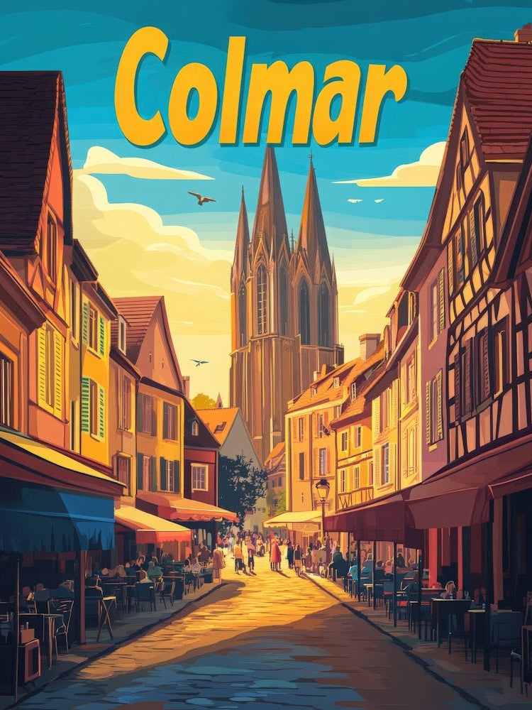 Aihrgdesign A Retro Travel Poster For Colmar Featuring The Go B499e7a8 52fa 474d 8054 Ad8e7b7c826c 2