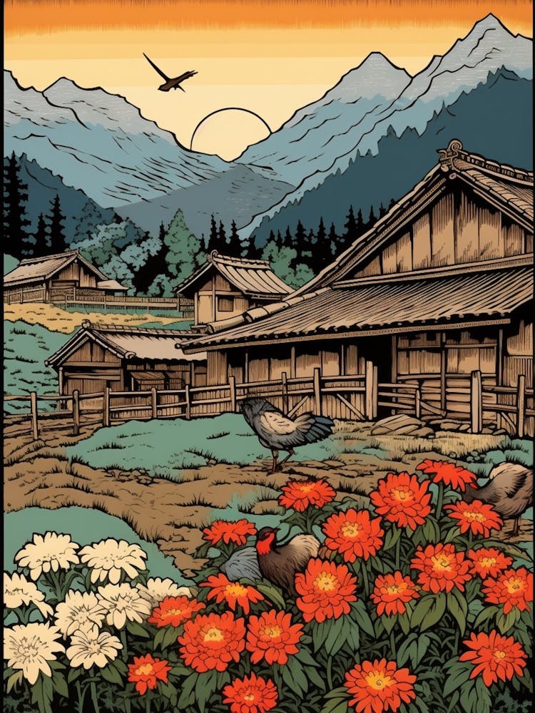 Shirakawa Go Village, Japan Vintage Travel Art 2
