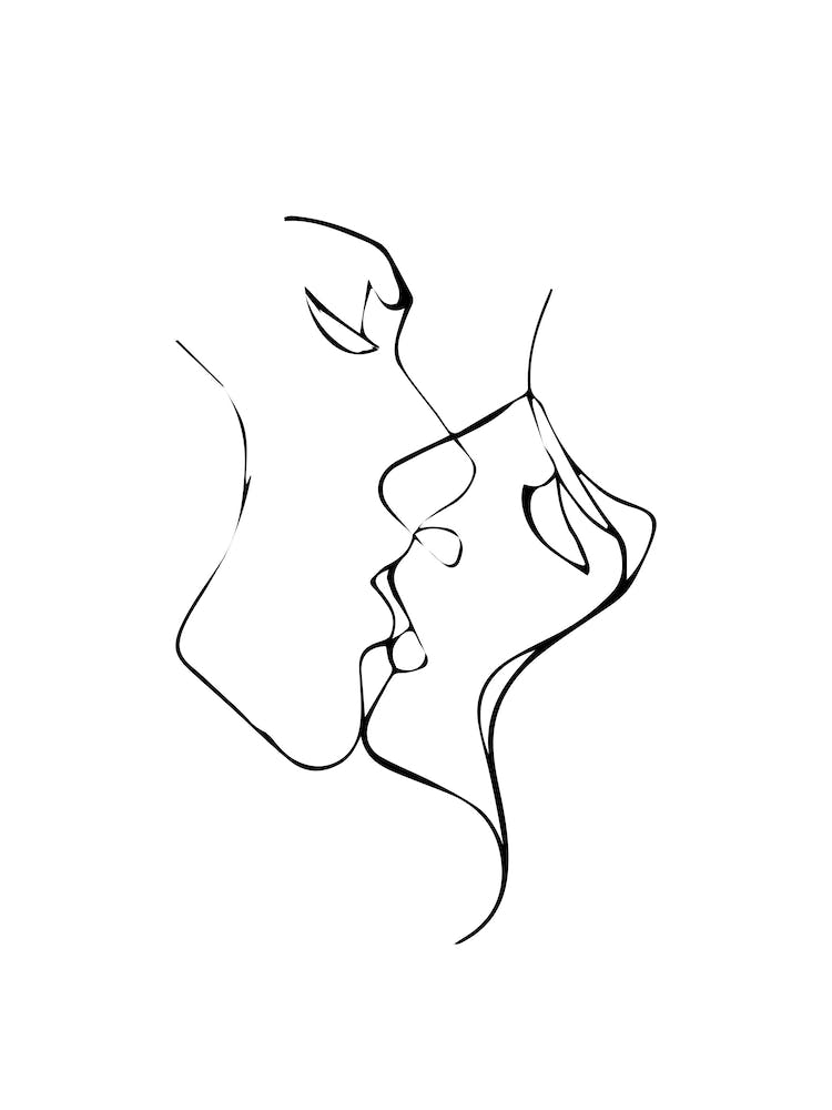 One Line Drawing Of A Couple Kissing