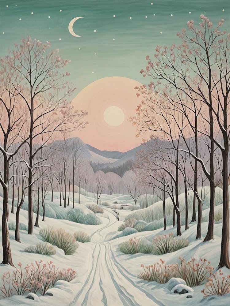 Snowy Sunset Road