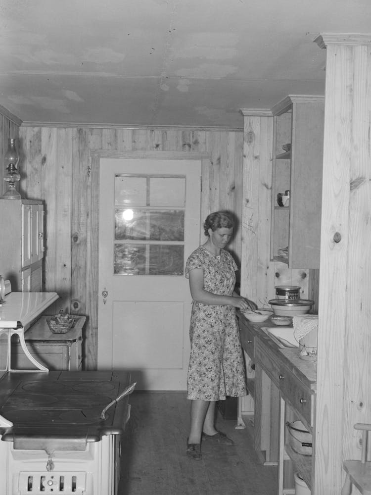 Southeast Missouri Farms, Sharecropper S Wife In Kitchen Of New Home, La Forge Project, Missouri By