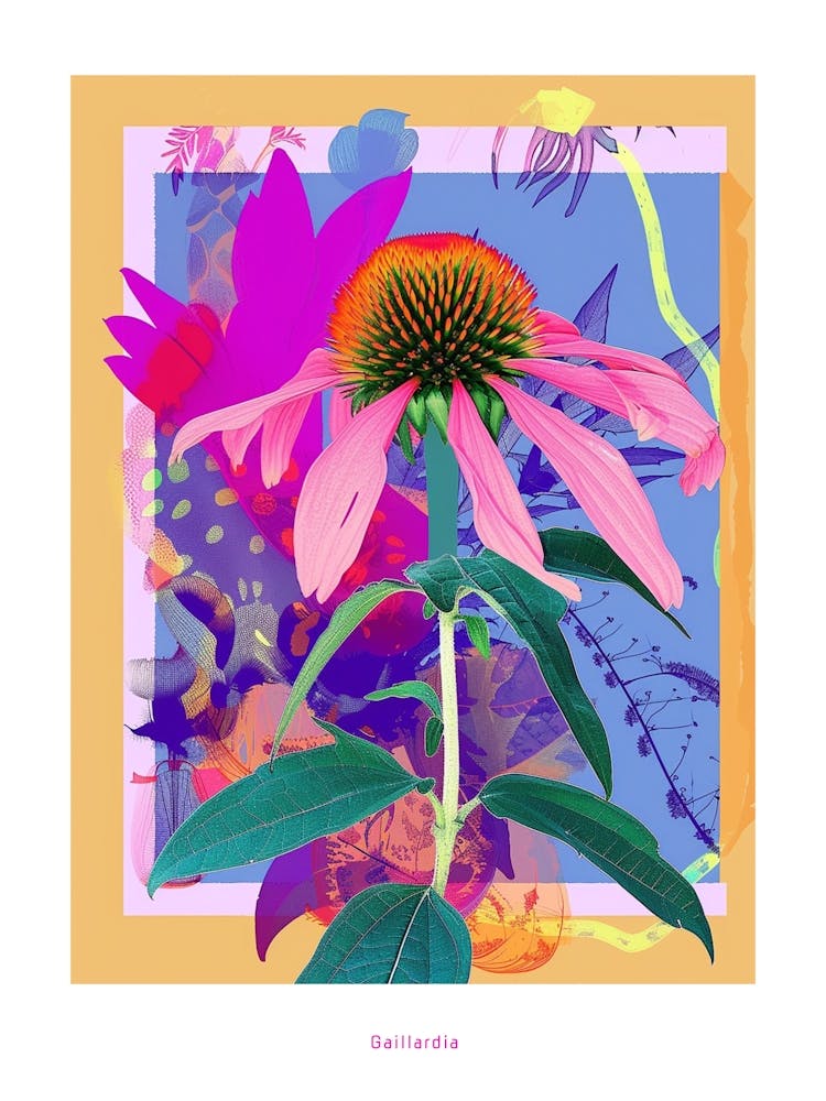 Gaillardia 2 Neon Flower Collage Poster