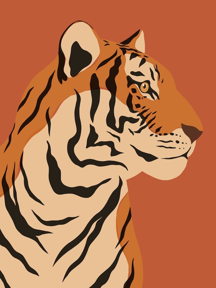 Jungle Safari Tiger on Red Brown