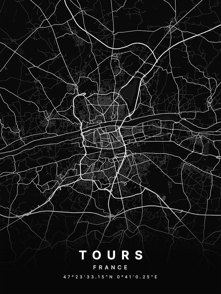 Tours France Black Map