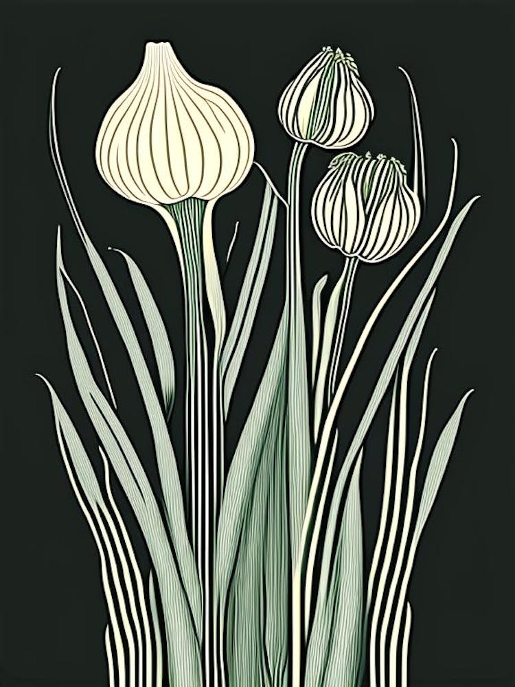 Garlic Herb William Morris Inspired Line Drawing