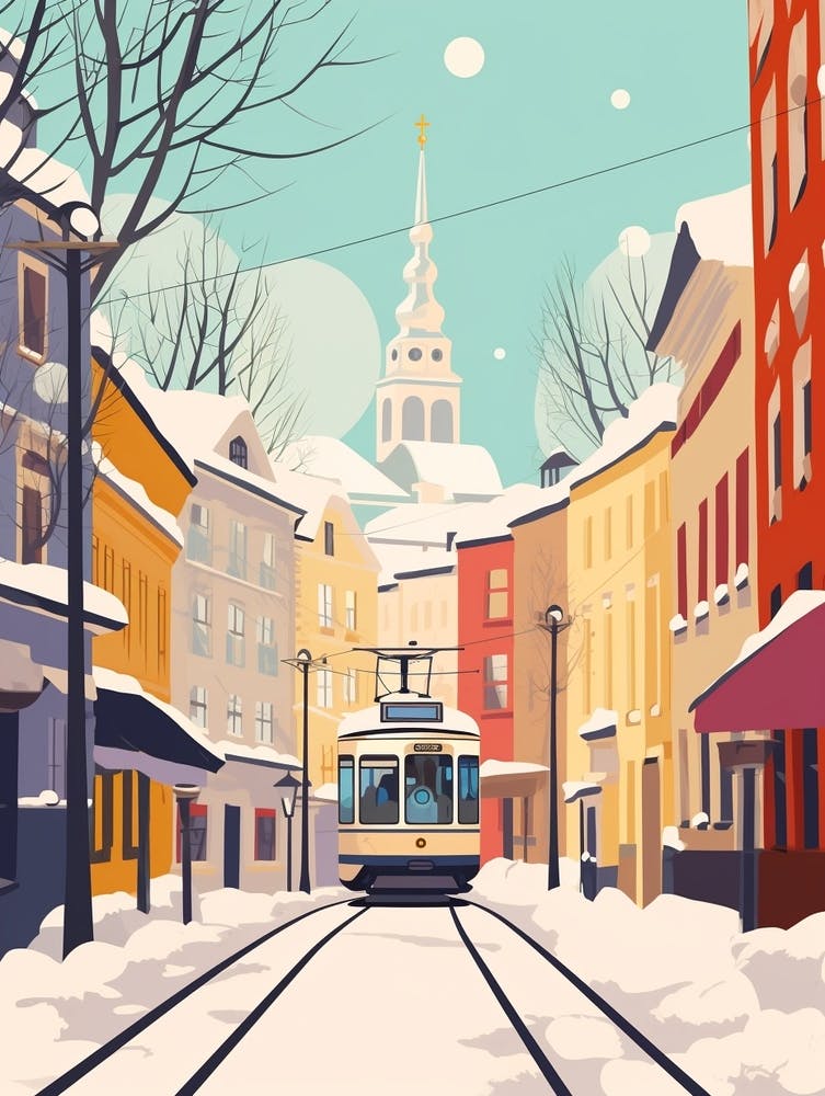 Vintage Winter Travel Illustration Helsinki Finland 4