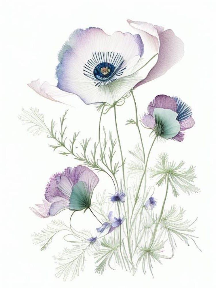 Anemone Floral Quentin Blake Inspired Illustration 1 Flower