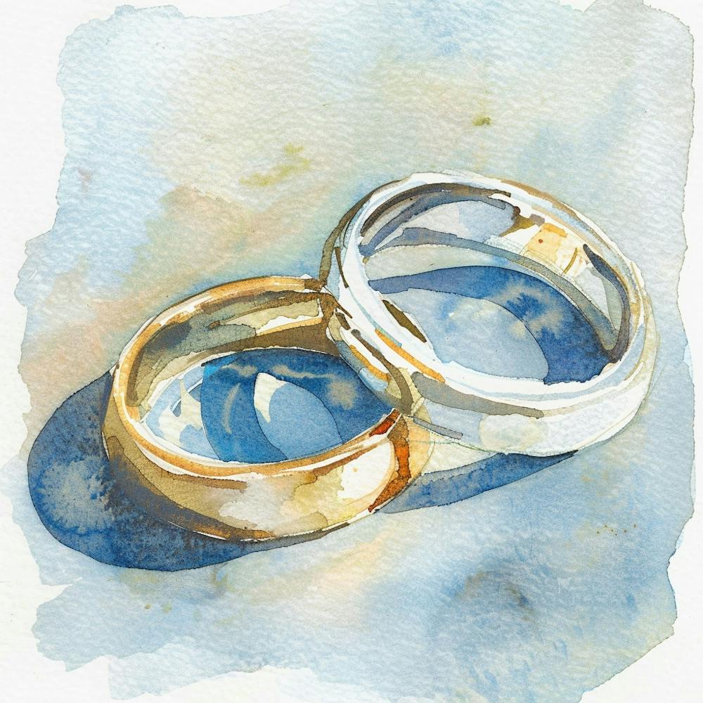 Watercolor Wedding Rings Close Up