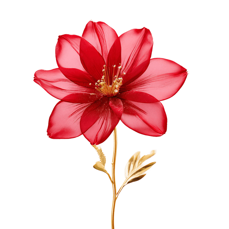 Red Sheer Flower Trimmed In Gold Glitter With A Stem On A Plain White Background 3d 916426857