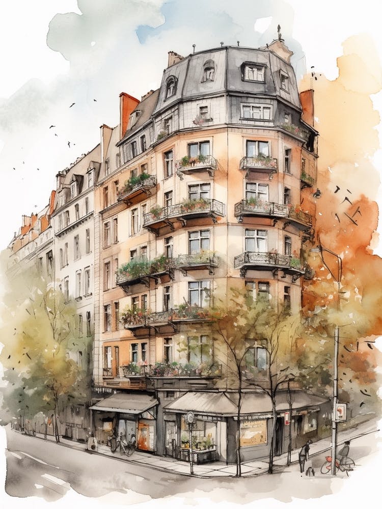 Prenzlauer Berg Berlin Neighborhood, Watercolour 3