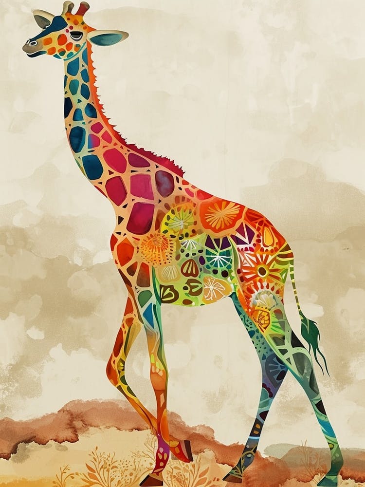Giraffe Geometric Watercolour Pattern 1