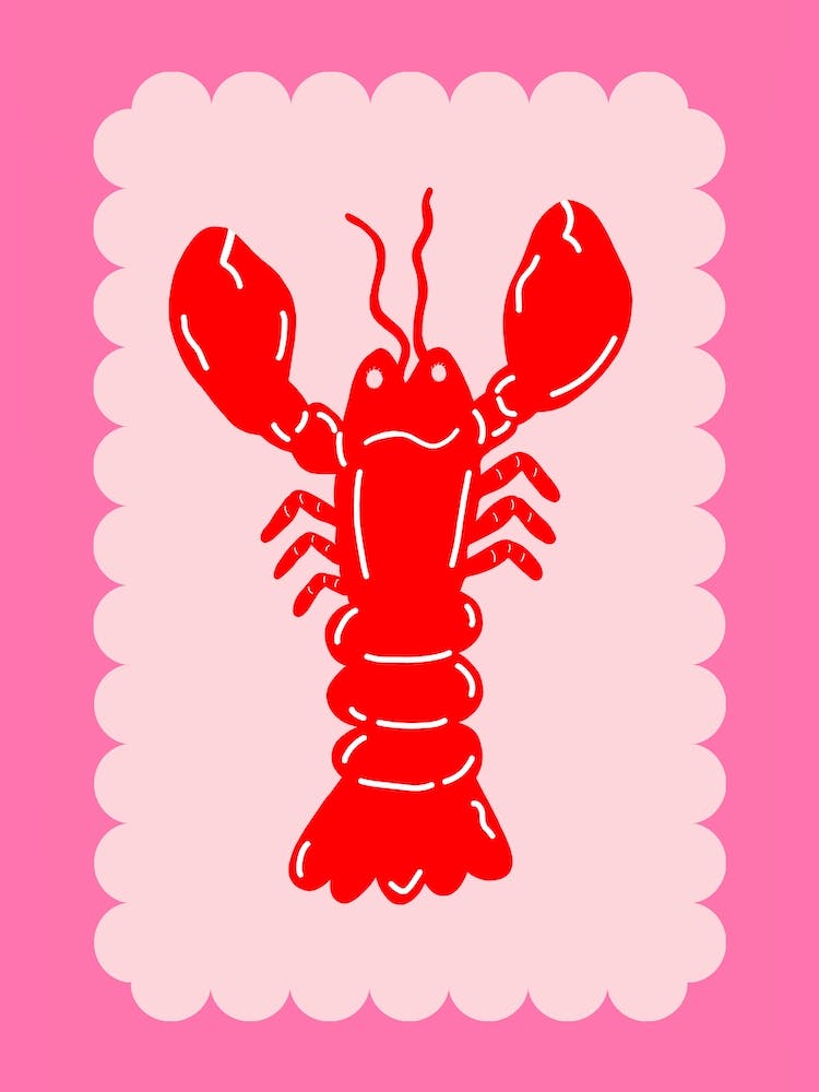 Lobster Scallop Red On Pink
