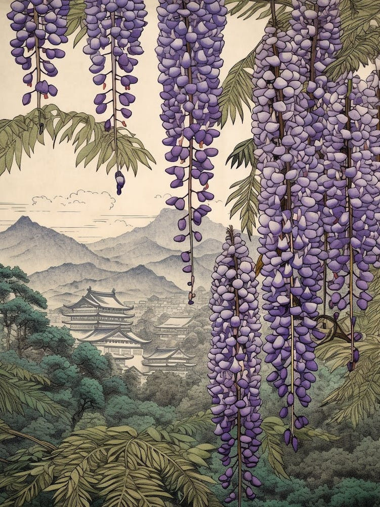 Fuji Wisteria 2 Japanese Botanical Illustration
