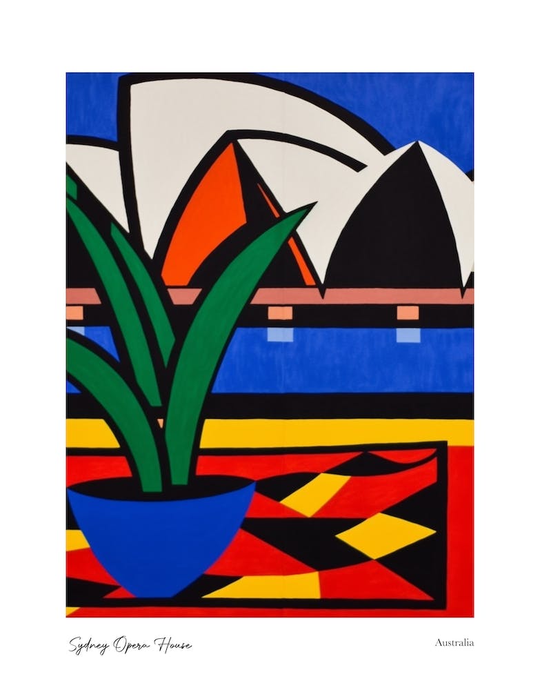 Sydney Opera House Australia Matisse Style 3 Watercolour Travel Poster