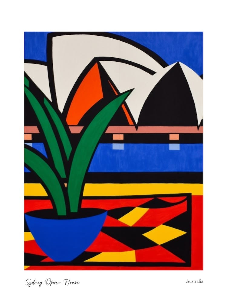 Sydney Opera House Australia Matisse Style 3 Watercolour Travel Poster