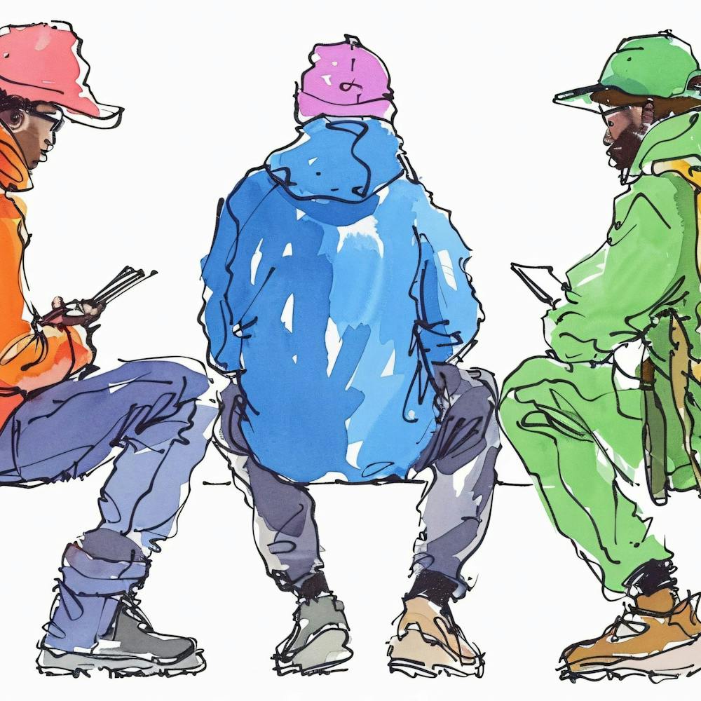 Three Men Sitting On A Bench