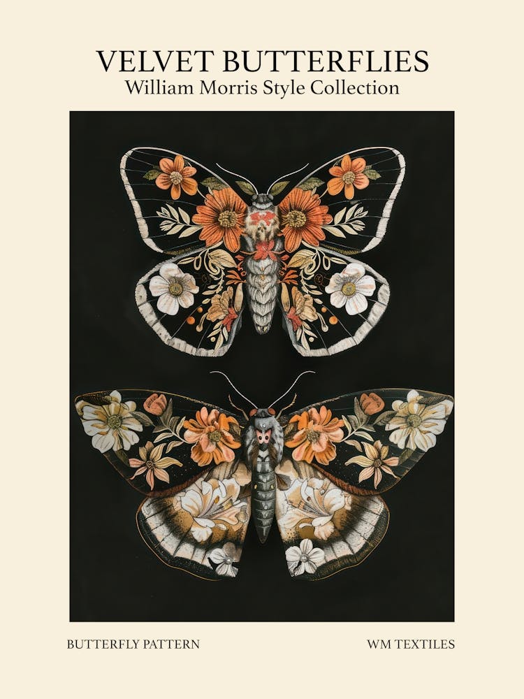 Velvet Butterflies Collection Butterfly Pattern William Morris Style 1