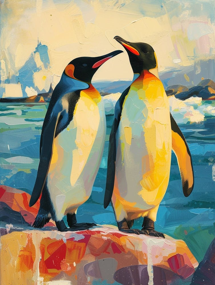 King Penguin Paradise Harbor Colour Block Painting 1