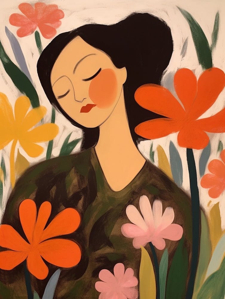 Frau mit Herbstblumen Tulpe 1