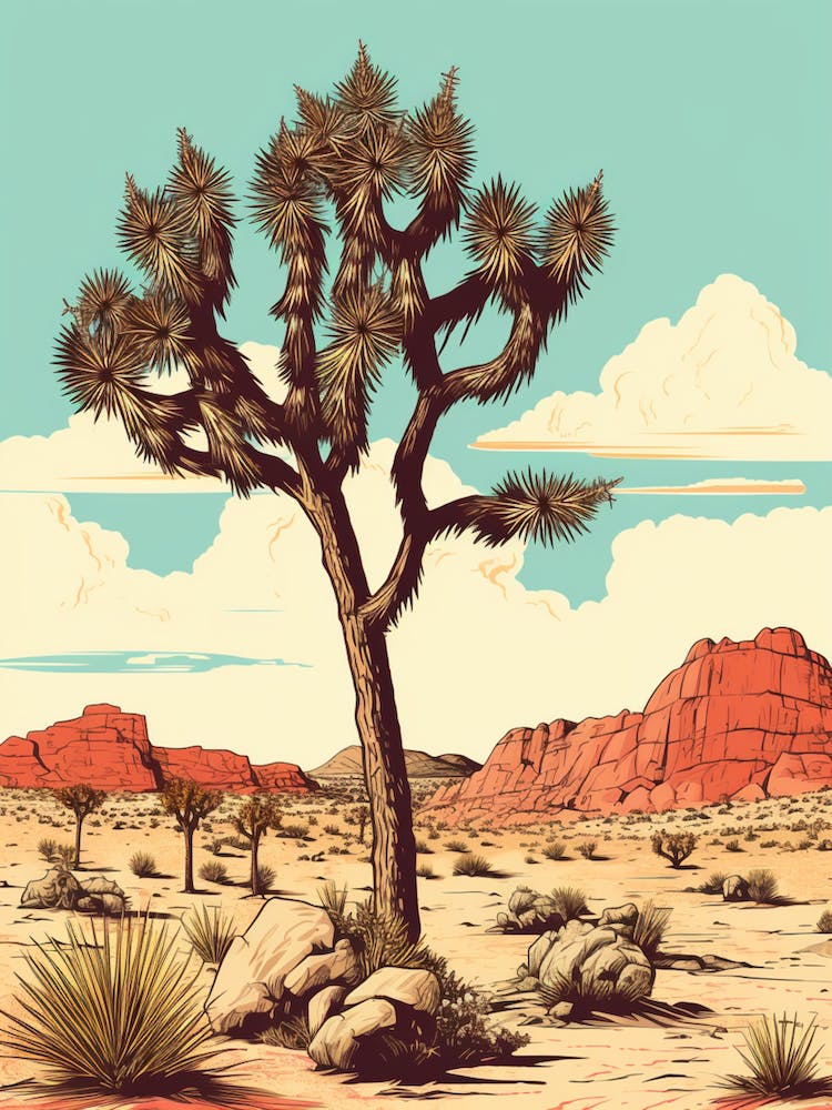 Retro Illustration Of A Joshua Tree By Desert Spring 4