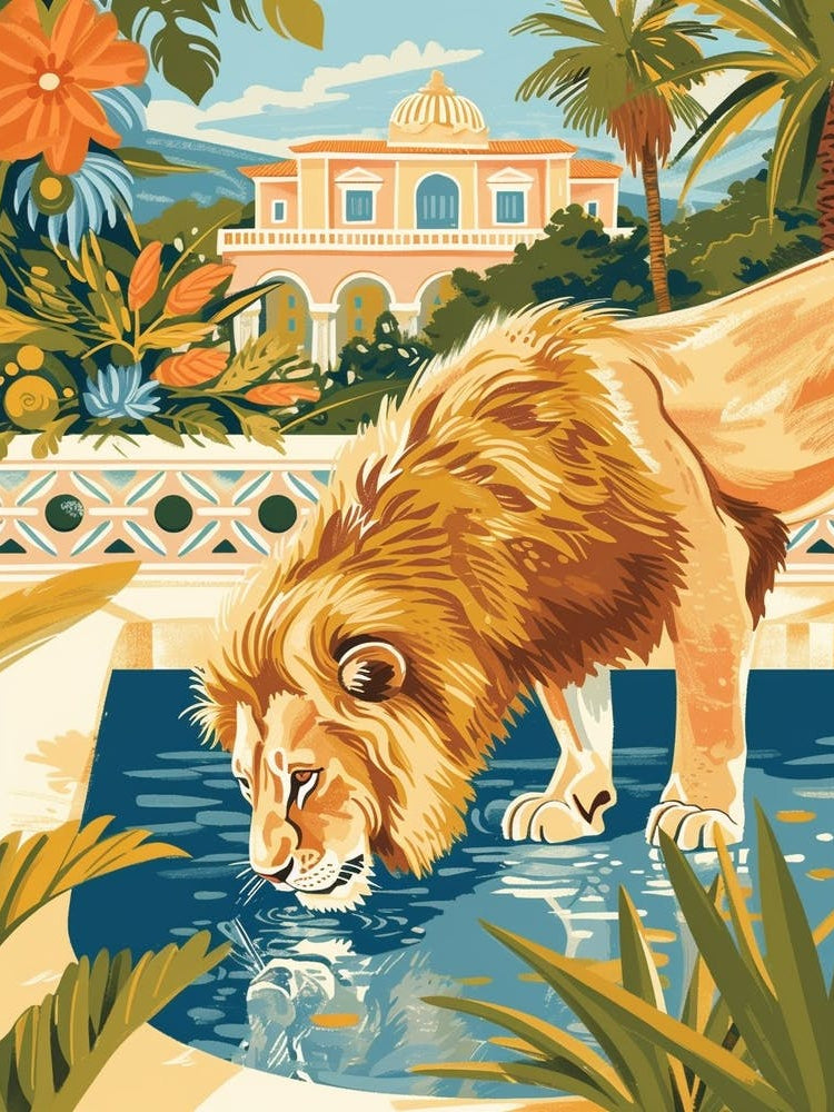 Barbary Lion Drinking Illustration 1