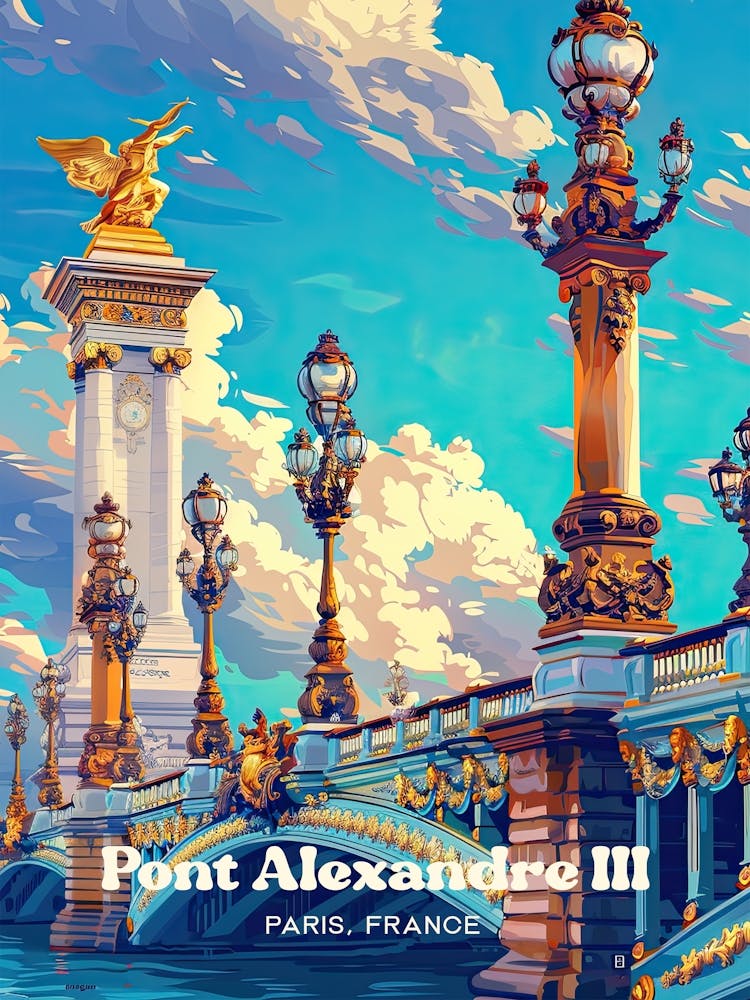 Pont Alexandre Iii Bridge Monument Digital Travel Illustration