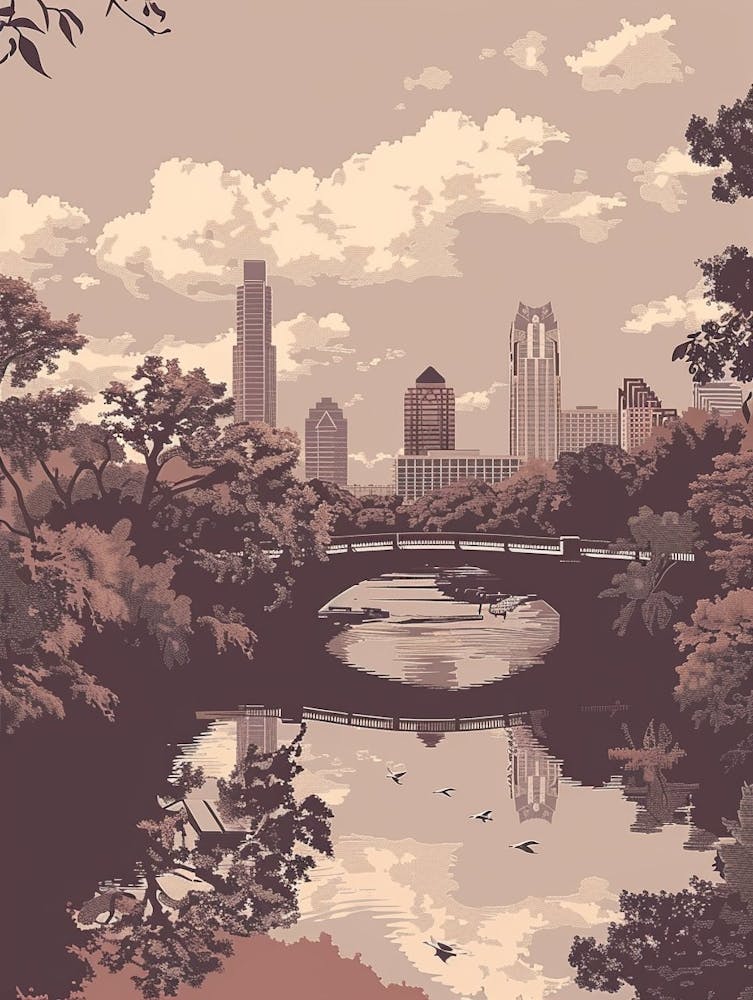Duotone Illustration Zilker Metropolitan Park Austin Texas 3