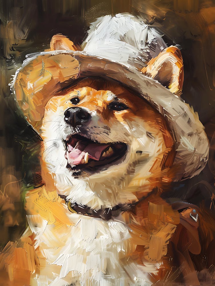 Peinture à l'huile Shiba Inu souriant 2