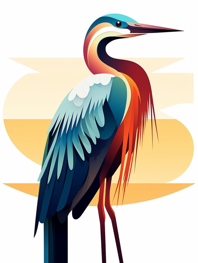 Colourful Geometric Bird Great Blue Heron 3