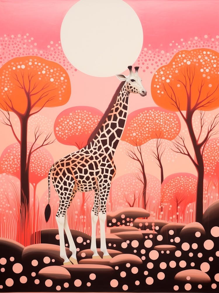 Giraffe In The Trees Cute Pink Patterns 4