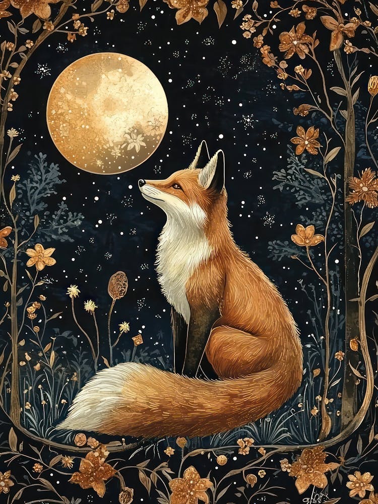 William Morris Night Fox Print Morris Museum Poster Morris Exhibition Poster Painting Fox Full