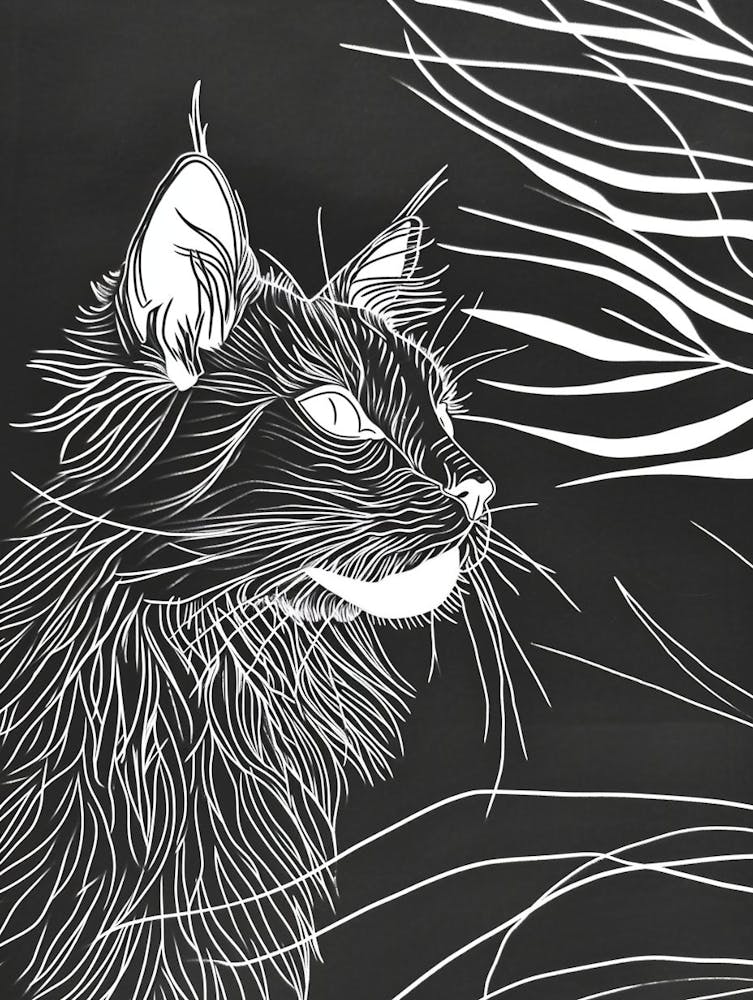 Chat Maine Coon Illustration Minimaliste 3