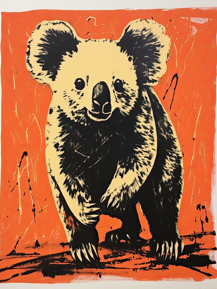 Koala, Woodblock Animal  Drawing 2