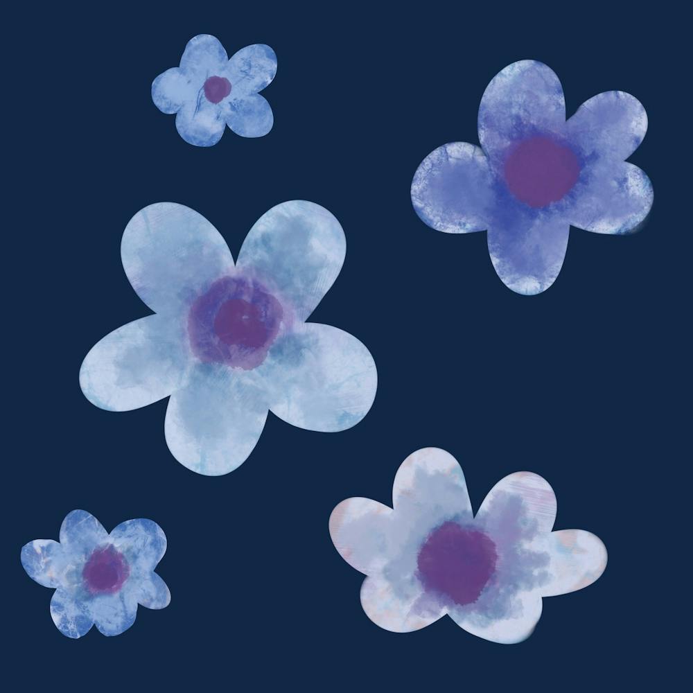 Watercolor Daisy Flowers in Blue