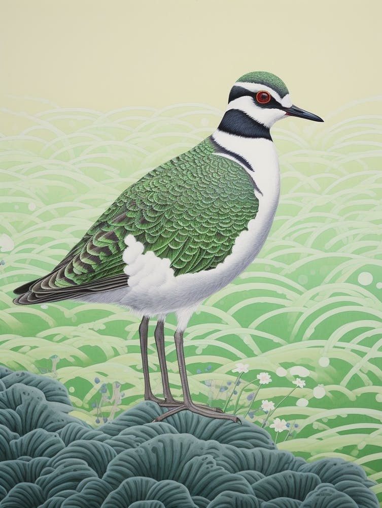 Ohara Koson Inspired Bird Painting Lapwing 3