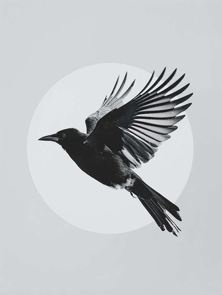 Black and White Crow in Motion