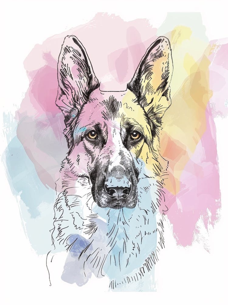 Deutscher Schäferhund Pastelllinien-Aquarellillustration 1