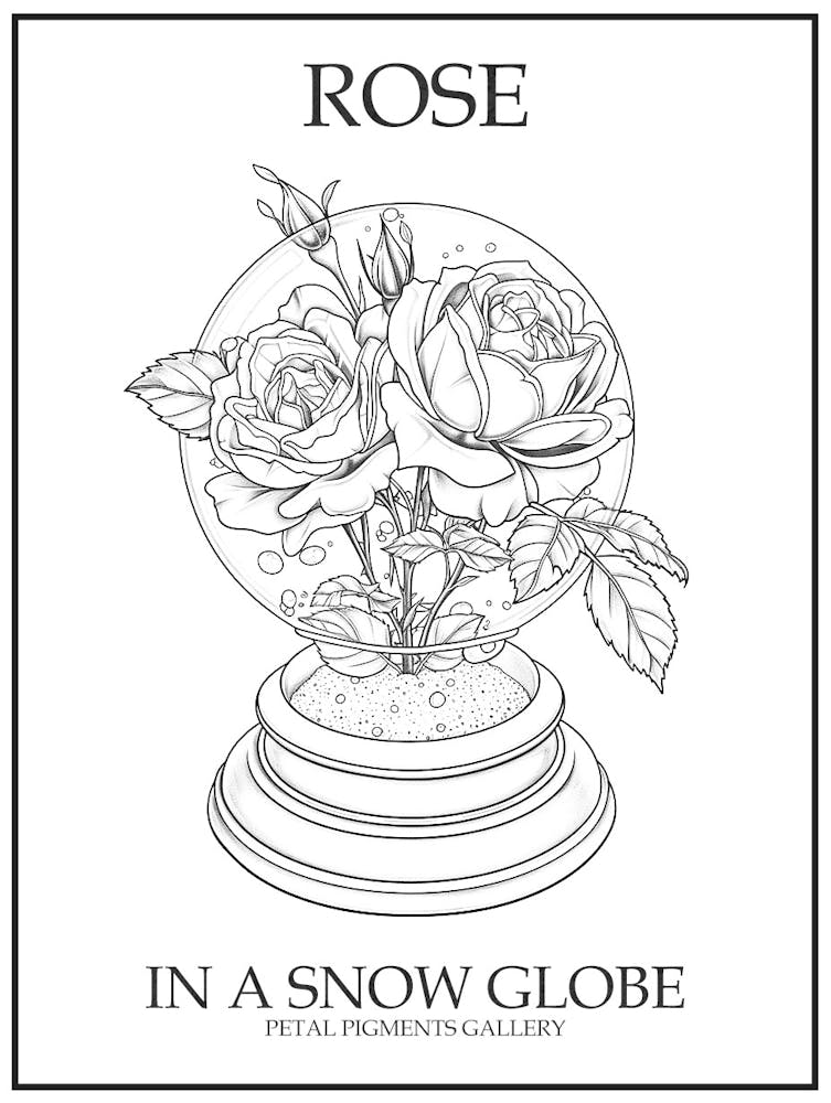 Rose In A Snow Globe Line Drawing 4 Poster