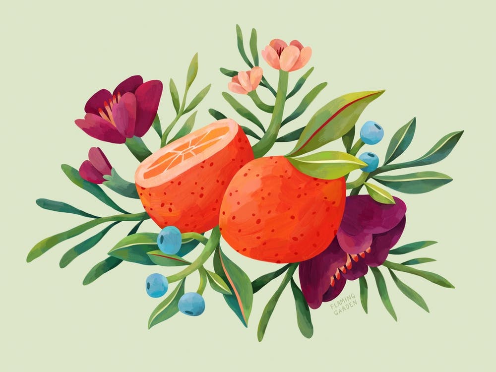 Oranges With Flowers