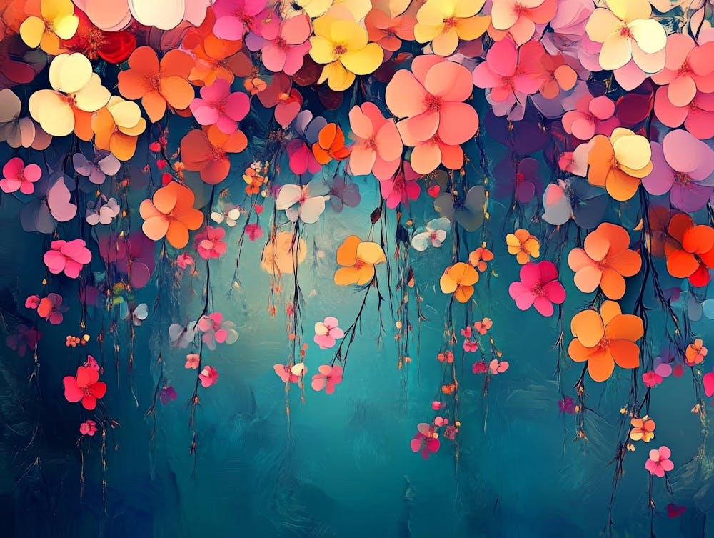 Elegant Colorful With Vibrant Flower Hanging Branches Illustration Background 1